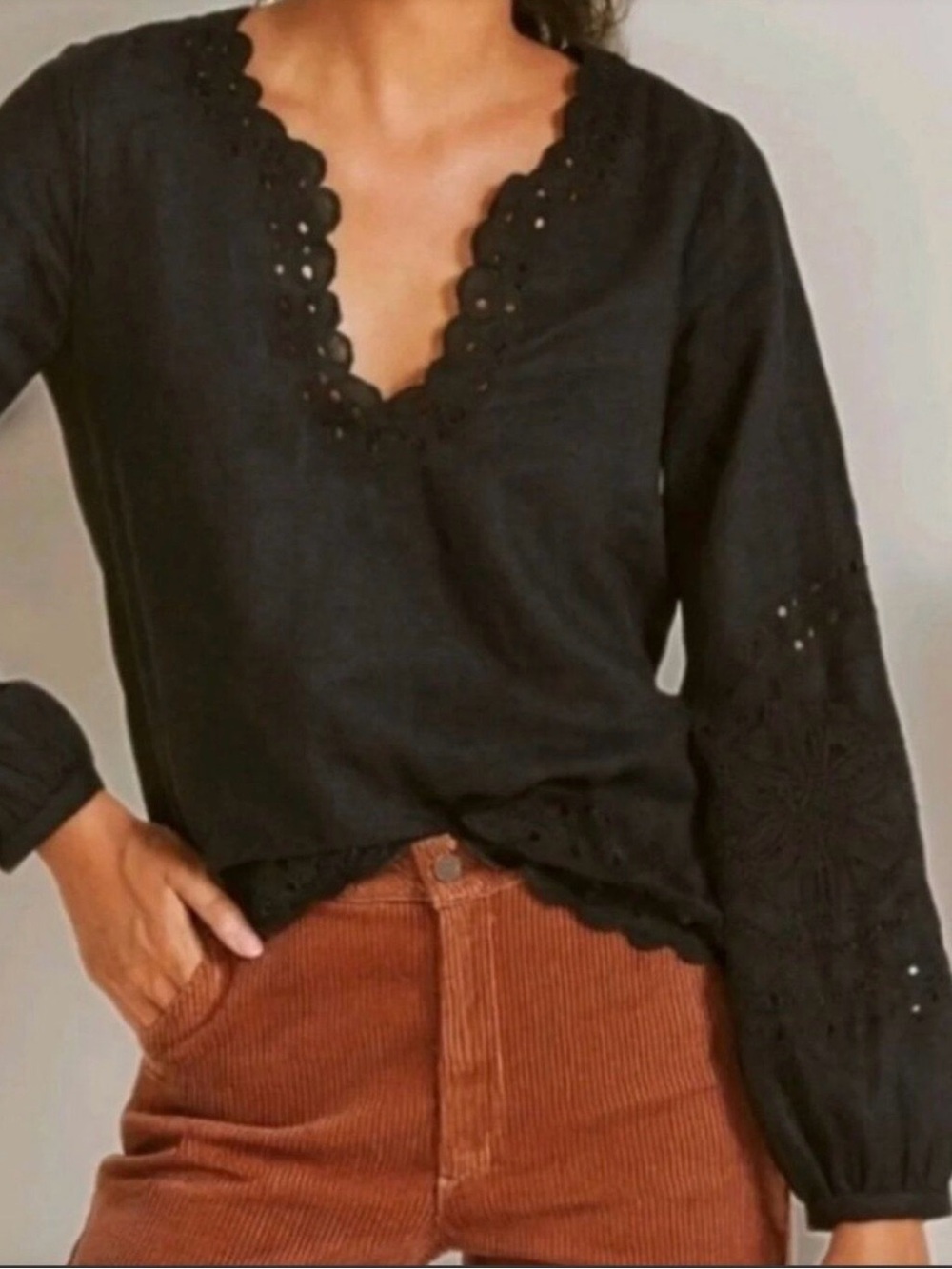 J. Crew Black Eyelet linen  V-Neck Tunic